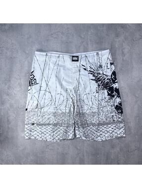 Y2K MMA Elite 00s Grunge White Board Baggy Shorts